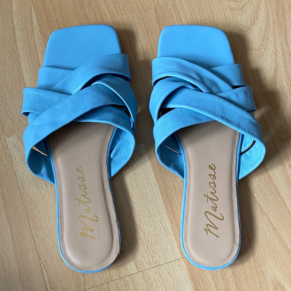 Matisse Blue Woven Slide Mules Leather Sandals Size 6M